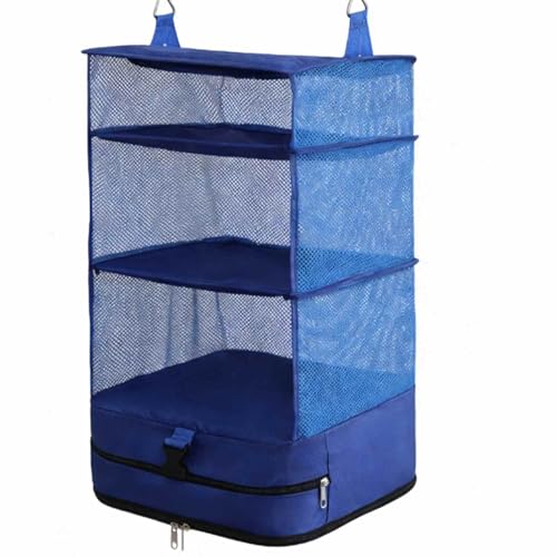 Tbest Maleta Colgante, Embalaje de Equipaje Plegable con Ganchos, Bolsillos de Malla para Viajes, Almacenamiento de Armario de Hotel, Azul Marino Mediano (Azul Marino Talla Mediana)