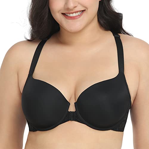 Hsia Racerback Front Closure Bras For Women Underwire Push Up T-Shirt Bra Full Coverage Soft Padded Black Bra #TOP2
