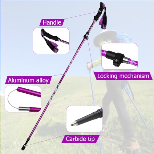 HOVIN Teleskop Walking Stöcke 105-130cm,Nordic Walking Stöcke Damen,Aluminium Wanderstöcke Faltbar,Trekkingstöcke mit 7 Paar Gummipuffers für Trekking und Wandern