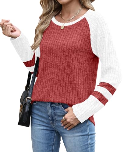 JomeDesign Womens Sweaters Long Sleeve Sweatshirts Color Block Casual Fall Shirts 2025 Trendy S-2XL2