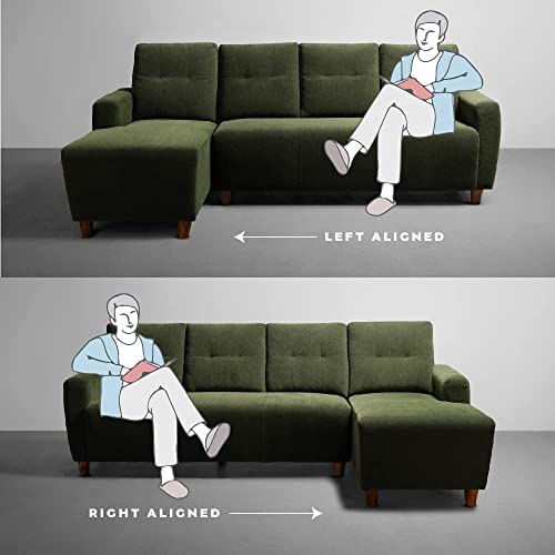 Image of Sleepyhead Yolo Designed by Duroflex - 3 Seater Sofa, LHS L Shape Sofa Set |Premium Fabric, Plush 3-Layer Cushioning |Modern Buttonless Tufted & Anti-Sag Comfort |3 Years Warranty - Avocado Green