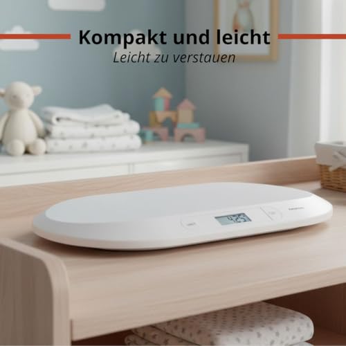 Grundig Babywaage Digital - Waage Max. 20 Kg - Personenwaage mit LED Anzeige - Baby Waage mit Tarafunktion und Display - Inkl. Batterien - Weiß