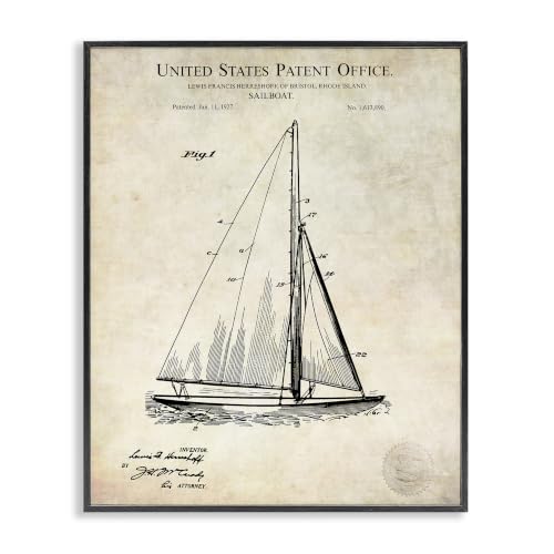 Vintage Sailboat Blueprint Diagram, 11 x 14 Inch Framed Giclée Print