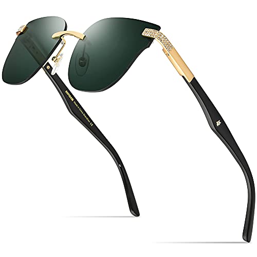 Image of HEPIDEM 100% Really Buffalo Horn Handmade Sun Glasses for Women,Square Rimless Luxury Buffs Sunglasses With Diamonds