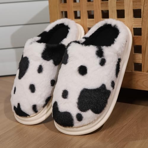 Women Lounging Cow Print Slipper Fleece Comfy Lightweight Casual Slide Close-toe Plush House Sandal Keep Warm Shoe3