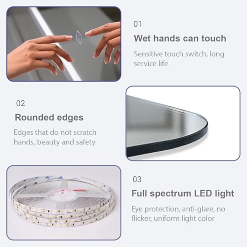 Miroir rectangulaire LED imagerie haute définition avec commandes tactiles premium