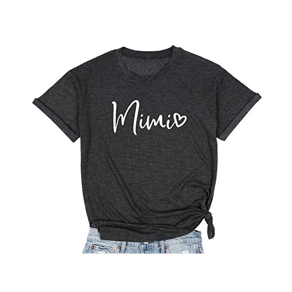 BANGELY Mimi Heart Graphic Cute Grandma T Shirt for Women Letter Print Short Sleeve Tees Casual Mimi Gift Tops with Sayings (Dark Gray, XX-Large)