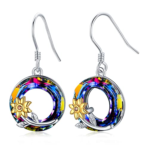 Sunflower/Daisy/Rose S 925 Silver Silver Huggie Hoop S Bijoux Sunflower S for Women Girls S pour Les Oreilles, Sterling Silver, Crystal