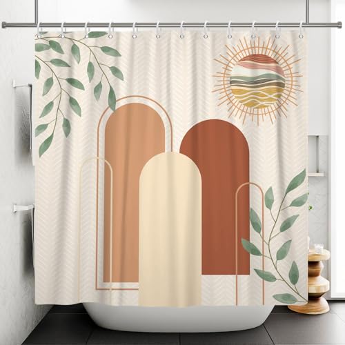 Rideau de douche boho de qualité supérieure textile feuilles vertes - 3