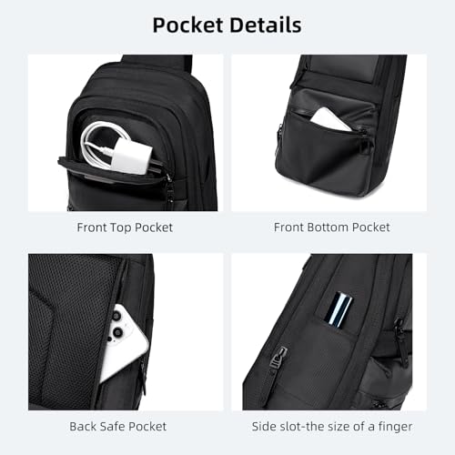 Image of Golden Wolf Sling Backpack for Men Cross Sling Bag for 9.7inch Tablet Office Handgun Bag Chest Bags Sleek Single Shoulder Bag Multi-pocket Water-resistant One Side Bag for Work Casual Daily Use, Black