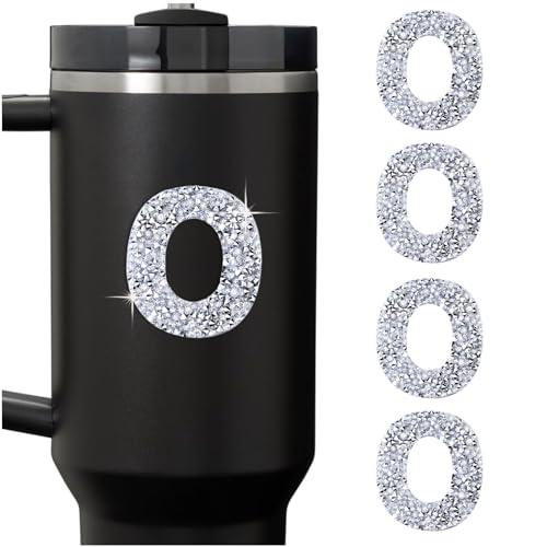 LUHOHI 4PCS Bling Rhinestone Initial Letter Stickers, Large Glitter Alphabet Personalized Monogram Name Sparkly Decals for Stanley Cup Bottles Graduation Cap Luggage Self Adhesive Waterproof O
