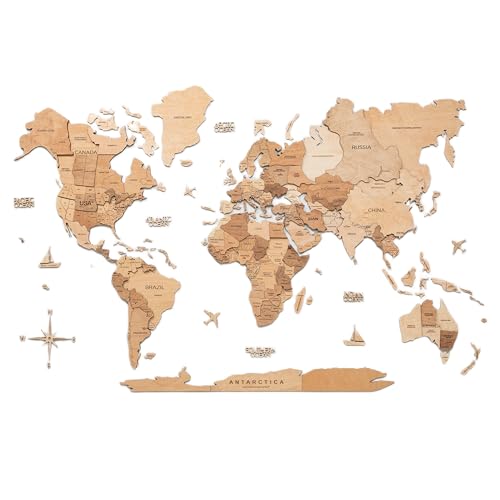 Image of Enjoy The Wood 3D Wooden World Map Wall Art (Light, 2XL) | Large Travel Map with Pins for Art Decor, Decorative Map of the World for Home, Office Travel Wall Art Housewarming Gift Idea