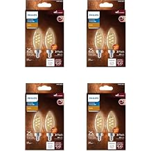 PHILIPS LED 25W B11 8-Pack Vintage Edison Spiral Amber 2000K 225 Lumen 3.5W = 25W Dimmable Flicker-Free Candelabra Light Bulbs