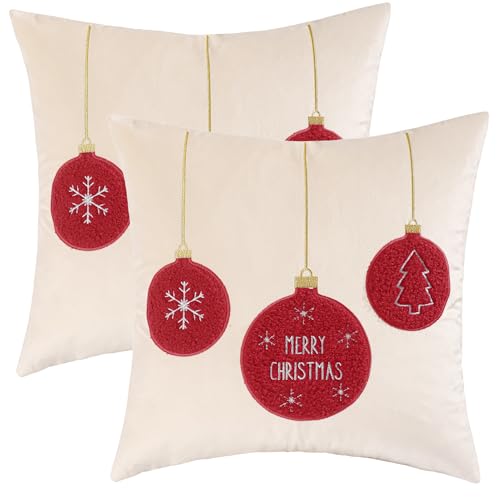 Tosleo Christmas Throw Pillow Cover 18x18 inch Set of 2 Red Jingle Bells