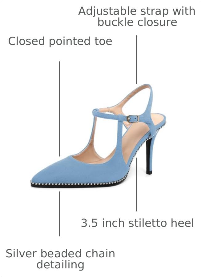 Image of SAMMITOP Womens High Heels Ankle Strap Pointed Toe Stilettos Patent Leather Beaded Pumps Dress Shoes 3.5 Inch