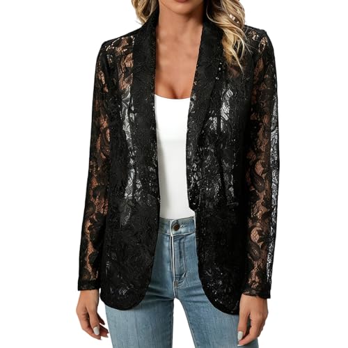 Blazer en dentelle femme veste légère manches longues gilet ouvert d'été