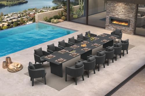 Image of PURPLE LEAF Outdoor Dining Set 15 PC Aluminum with Olifen Wicker Chair Grey