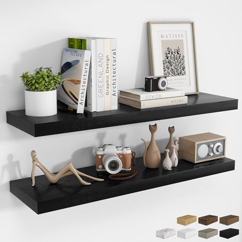 RICHFOCUS Long Floating Shelves for Wall 2Pack, Black, 40" Lx8 D