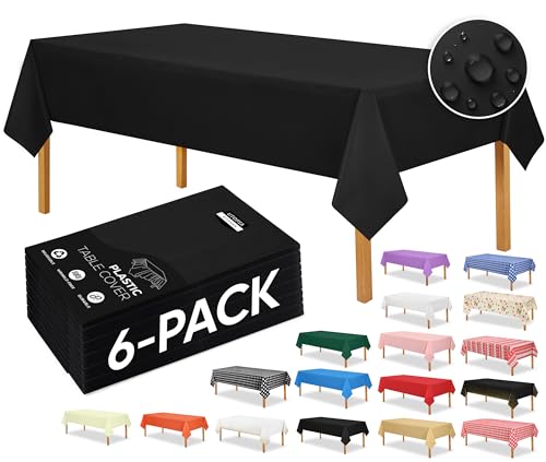 Utopia Kitchen Plastic Table Cloth Disposable (6 Pack - 54x108 Inch) Black Rectangle Tablecloth Waterproof Stain Resistant Party Table Cover
