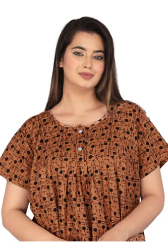 Image of Kuruti B Sheets Cotton Nighty for Women Jaipuri Print 2 Button Round Neck Short Sleeve Night Gown | Maxi Dress