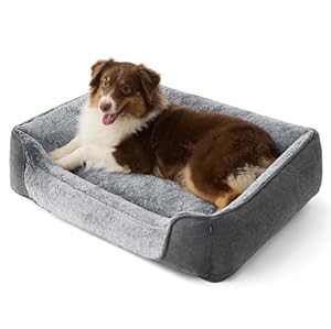 Bedsure Hundebett grosse Hunde – 89x63x17cm Hundesofa für grosse Hunde waschbar, Hundekorb mit abnehmbarer waschbarer Bezug, Hundecouch mit rutschfester Unterseite, kuschelweiches Hundebett groß, Grau