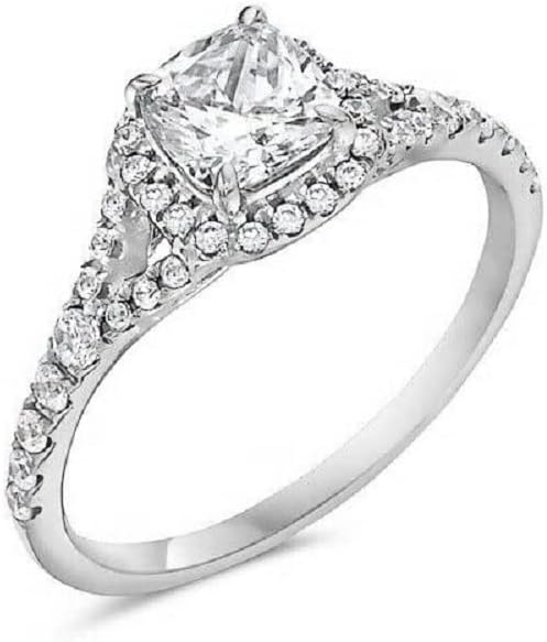 Cushion Cut White Diamond 925 Sterling Silver 14K White Gold Fn Diamond Frame Halo Wedding Engagement Ring for Women's