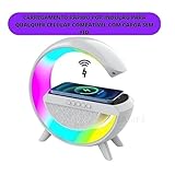 Luminaria Caixa Som Bluetooth Carregamento sem Fio Radio FM Relogio Alarme 7 Cores USB AUX TF Card glide