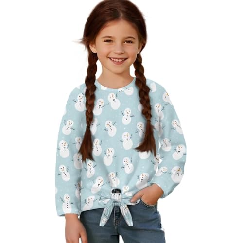 Girls Blouses with Tie Hem Casual Tops Long Sleeve Shirts Spring Dress Clothes Cozy Breathable Size 5-12 Years Old
