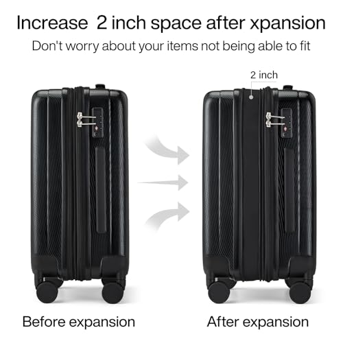 Image of Hanke Expandable Hard Shell Luggage Sets 2 piece Carry on Luggage with Wheels Suitcases Lightweight Checked Travel Luggage Rolling Large Suitcase Travel Luggage Bag Woman Men 20 /29 Inch(Jet Black)