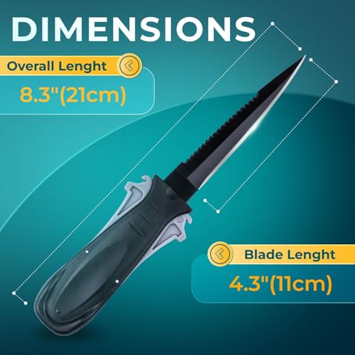 Dive Knife – 8.3" Scuba Knife with Sheath and Leg Strap – Fixed Blade Diving Knife Made of Exceptional Stainless Steel with Non-Stick Coating – Scuba Diving Gear for Spearfishing and Survival - Black - Thumbnail 2