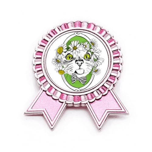 Broche chat et fleur rose en métal pour sublimer vos écharpes