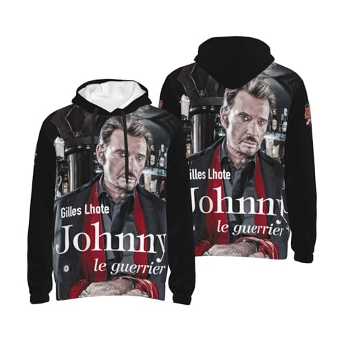 Johnny Hallyday Sweat à Capuche Homme - Hoodie Rock Légende en Coton Noir