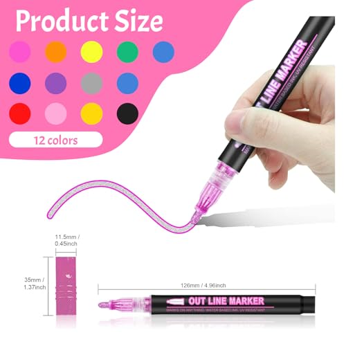 FunnAura 12 Pcs Coloring Lightstick Graffiti Highlighter Pens, Colouring Light Stick for Drawing, pink, orange, yellow, green - Image 2