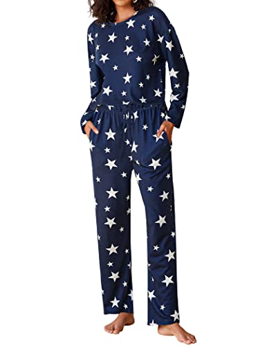 Ekouaer Women's Pajamas Cute Stars Above Nightwear Soft Knit Loungewear Set For Christmas Family Matching (Navy With Stars,S) #TOP24