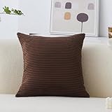 Home Brilliant Decor Solid Supersoft Corduroy Stripes Square Throw Fall Pillow Cushion Covers Decorative, 18x18 inches (45cm), Brown