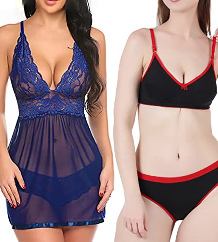 Image of Love Maker Babydoll Lingerie Bra Panty Set Undergarments for Women Honeymoon Nighties Small to 3XL