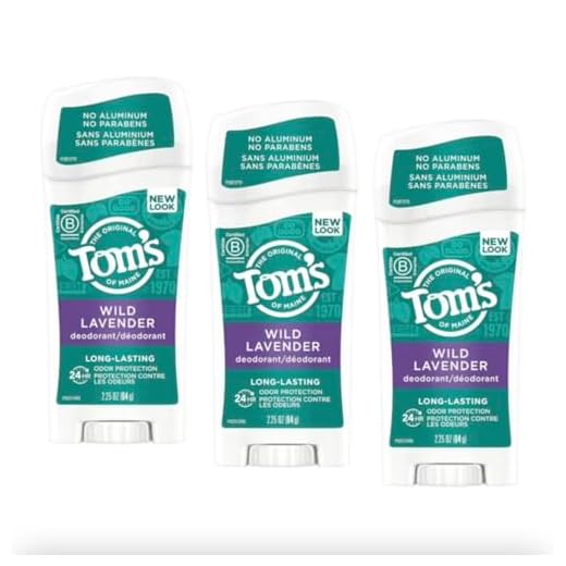 Tom's of Maine Long-Lasting Aluminum-Free Natural Deodorant for Women, Wild Lavender, 2.25 oz. 3-Pack (Packaging May Vary)