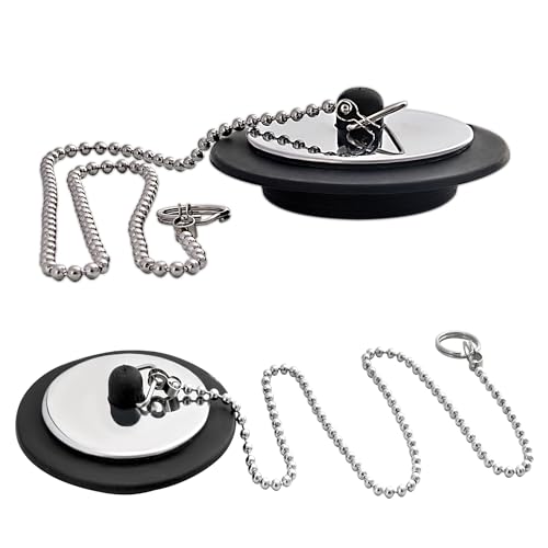 SZWLJ 2PCS Universal ‌Sink Plug‌ - 2.6in Rubber ‌ Bath Plug and Chain‌ with 15.7in Stainless Steel, Prevents Water Loss Odors, Ideal Bath Plug Replacement‌ for Bathrooms & Kitchens.
