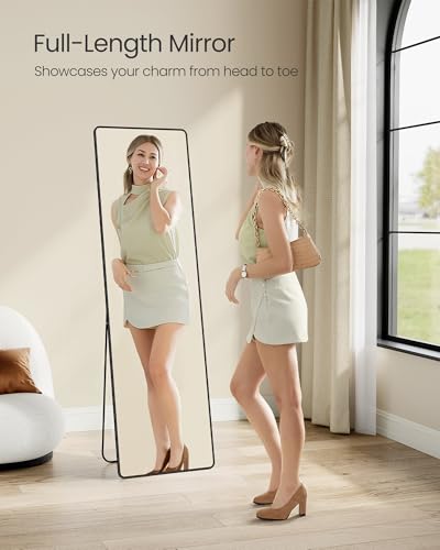 SONGMICS Full Length Mirror, 160 x 50 cm, Rectangle Full Body Mirror with Stand, Aluminium Alloy Frame Floor Mirror, Tempered Glass, for Bedroom, Living Room, Cloakroom, Ink Black LFM030B01 - Image 2