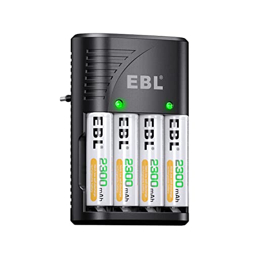EBL Cargador de Pilas con Pilas AA, Cargador para Pilas AA AAA 9V Ni-MH