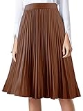 MisShow Women's Chiffon Summer Beach Skirts Elastic High Waist Pleated Skirt A-Line Flared Maxi Skirts Brown L