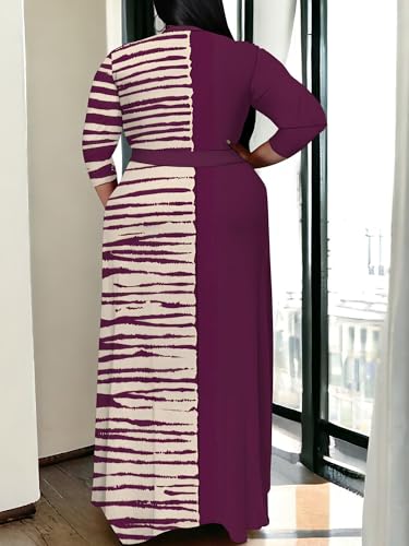 Image of SUZONANA Plus Size Maxi Dresses for Curcy Women Casual Loose 3 /4 Sleeve Long Dress with Belt