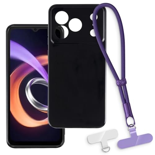 OAGELIM 2-in-1�ی�P�[�X�ƃ��X�g�X�g���b�v Doogee Note 56 Plus �Ƃ̌݊������� ���O���\�ȃ��j���[�h�t���d�b�J�o�[�A����~�ߕ����h�~�O���b�v�n���h�� (�u���b�N + �p�[�v��)