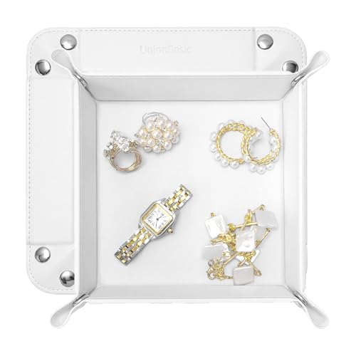 UnionBasic Jewelry Tray for Rings Watches Earrings, Entryway Catchall Holder Keys Change Caddy, Nightstand Organizer Bedside Valet Holder, Trays for Electronic Gadgets, White
