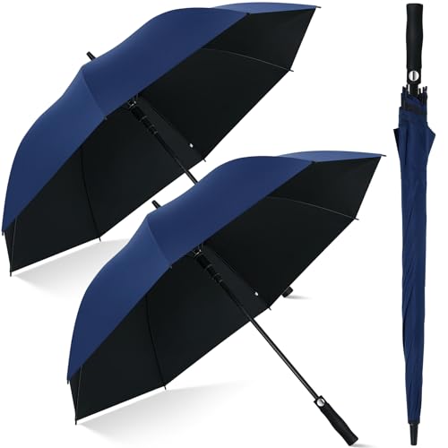 Weewooday 2 Pcs Golf Umbrella Windproof Extra Large 47.2 Inch, Automatic Open, Black Golf Brolly Sports Wind Resistant, UV Protection Waterproof Stick Umbrellas for Rain Sun Wedding (Navy Blue)