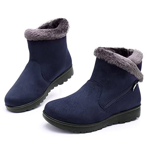 Bottes de neige pour femme Doublées de fourrure Légères Antidérapantes Fermeture éclair latérale Pour l'extérieur Pour femme et fille, bleu, 40 EU Cover