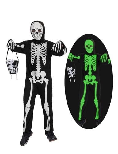 Qqpouc Halloween Skeleton Costume For Kids,Both Sides Glow In The Dark thumb #1
