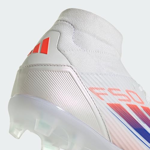 adidas Tênis feminino F50 League cano médio firme/multi chão, Branco/azul lúcido, vermelho solar, 35