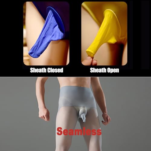 Men's Sexy High Waisted Seamless Pantyhose Shiny Glossy Stockings Nylon Sheer Tights with Sheath2