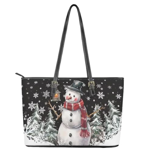 Image of Coldinair Christmas Leather Tote Bag for Women with Zipper Large Shoulder Tote Bag Shopping Casual Travel Bag Handbag Purse